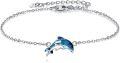 wholesale 925 Sterling Silver Blue Crystal Dolphin Charm Bracelet for Women-0-0