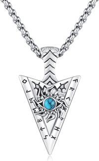 wholesale 925 Sterling Silver Triangle Pendant with Turquoise and Opal Norse Amulet Necklace for Men -Sun