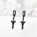 wholesale 925 Sterling Silver Black Gold Plated Gothic Dagger Red Crystal Drop Earrings-0-2