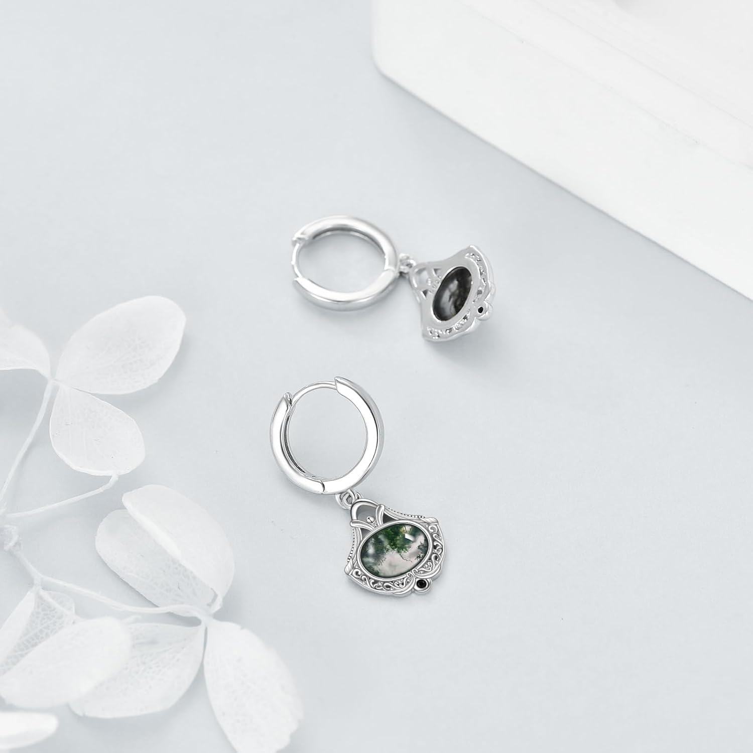 Sterling Silver Moss Agate Nordic Filigree Hoop Earrings Boho Floral Jewelry Gifts-0-4