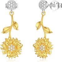wholesale 925 Sterling Silver Yellow Gold Plated Cubic Zirconia Sunflower Drop Stud Earrings for Women-Type 3