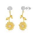 wholesale 925 Sterling Silver Yellow Gold Plated Cubic Zirconia Sunflower Drop Stud Earrings for Women-0-0