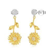 wholesale 925 Sterling Silver Yellow Gold Plated Cubic Zirconia Sunflower Drop Stud Earrings for Women-Type 3
