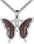 wholesale 925 Sterling Silver Butterfly Wooden Pendant Necklace with Mustard Seed Accents-0-0