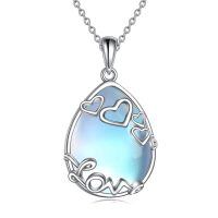 wholesale 925 Sterling Silver Filigree Teardrop Pendant Necklace for Women-R-Love Moonstone Necklace