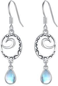 wholesale 925 Sterling Silver Swirl Design with Blue Moonstone Tear Drop Dangle Earrings for Women - Gemstone  Idea-Moonstone#2