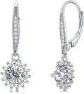 wholesale 925 Sterling Silver Moissanite Sunflower Leverback Earrings, 1.0ct D Color SI1, Sparkling Round Cut-0-0