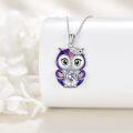 wholesale 925 Sterling Silver Owl Pendant with Purple Enamel and Cubic Zirconia Heart Gemstone - Gothic Style Statement Necklace for Women & Girls-0-4