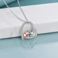 wholesale 925 Sterling Silver Hamster Heart Pendant Necklace Cubic Zirconia Two Tone Rose Gold-0-4