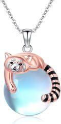 wholesale 925 Sterling Silver Red Panda Charm with Blue Agate Stone Pendant Necklace for Women-0-0