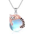 wholesale 925 Sterling Silver Red Panda Charm with Blue Agate Stone Pendant Necklace for Women-0-0