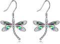 wholesale 925 Sterling Silver Abalone Shell Dragonfly Dangle Drop Earrings for Women-0-0