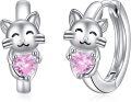 wholesale 925 Sterling Silver Hypoallergenic Cat Heart Stud Earrings with Pink Crystal Accents-0-0