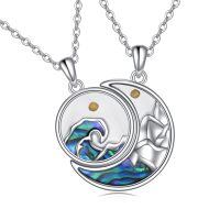 wholesale 925 Sterling Silver Abalone Shell Wave Pendant with Gold Seeds and Moon Design - Christian Jewelry for Women-Sun and Moon Mustard Seed Set for 2