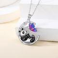 wholesale 925 Sterling Silver Purple Butterfly and Black & White Panda Pendant Necklace for Women-0-2