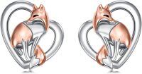 wholesale 925 Sterling Silver Fox in Heart Stud Earrings for Women's Gift Ideas-Fox