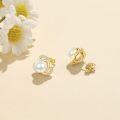 wholesale 925 Sterling Silver Round Freshwater Pearl and Cubic Zirconia Stud Earrings for Women-0-1