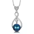 TOUPOP Sterling Silver Black Freshwater Pearl Infinity Letter Pendant Necklace-0-0