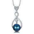 TOUPOP Sterling Silver Black Freshwater Pearl Infinity Letter Pendant Necklace-0-0