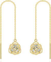 wholesale 14K Gold  Flower Shape Crystal Threader Earrings for Women-Rose Flower