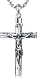 wholesale 925 Sterling Silver 3D Jesus on the Cross INRI Pendant Necklace for Men and Women-0-0