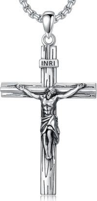 wholesale 925 Sterling Silver 3D Jesus on the Cross INRI Pendant Necklace for Men and Women-H02-Crucifix Cross