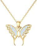 wholesale 14K Gold Blue Opal Butterfly Necklace - Symbol of Luck, Freedom & Beauty, Delicate Filigree, Gift for Her-0-0