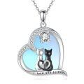 wholesale 925 Sterling Silver Cat Love Heart Pendant Necklaces for Women - Blue Stone -0-0