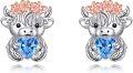 wholesale 925 Sterling Silver Cow Stud Earrings with Blue Heart Crystal for Women s-0-0