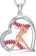 wholesale 925 Sterling Silver Metal Heart-Shaped Baseball Player Pendant Sporty Necklace for Women-0-0