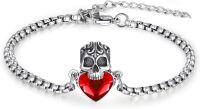 wholesale 925 Sterling Silver Red Heart Crystal Skull Charm Bracelet Gothic s for Women and Men-Skull Bracelet - Red Crystal