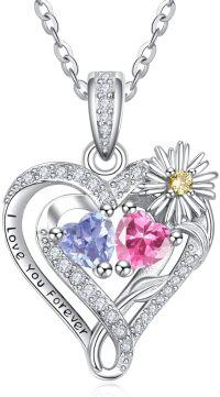wholesale  Sterling Silver Daisy Heart Birthstone Necklace for Women -06-10-Jun-Oct