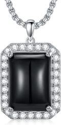 wholesale 925 Sterling Silver Square Cut Black Onyx & CZ Pendant Necklaces for Men/Women-0-0