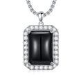wholesale 925 Sterling Silver Square Cut Black Onyx & CZ Pendant Necklaces for Men/Women-0-0