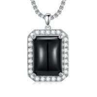 wholesale 925 Sterling Silver Square Cut Black Onyx & CZ Pendant Necklaces for Men/Women-Cubic Zirconia\/Black Onyx Necklace