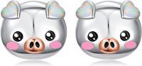 wholesale 925 Sterling Silver Pink Opal Pig Stud Earrings Adorable Animal  for Girls and Women-Pig