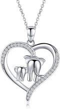 wholesale 925 Sterling Silver Elephant Family in Heart Pendant Necklace for Women-0-0