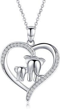 wholesale 925 Sterling Silver Elephant Family in Heart Pendant Necklace for Women-2 Elephants