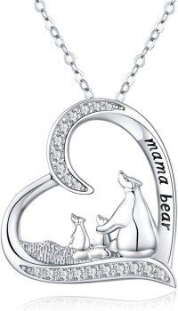 wholesale 925 Sterling Silver Heart-Shaped Mama Bear Pendant Necklace with Cubic Zirconia Stones and Chain for Mother's Day Gift-B-mama bear