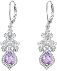 wholesale Sterling Silver 6mm 8mm Pear Cut Birthstone Drop Dangle Earrings-Alexandrite