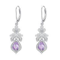 wholesale 925 Sterling Silver 6mm 8mm Pear Cut Birthstone Drop Dangle Earrings-Alexandrite