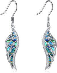 wholesale 925 Sterling Silver Abalone Shell Angel Wing Dangle Drop Earrings for Women-B