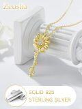 wholesale Gold 925 Sterling Silver Key Necklace w/ Sunflower & Cubic Zirconia Pendant 30 Chain-0-3