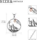 wholesale 925 Sterling Silver Wolf Howl Pendant Necklace with Moon and Branches - Mother's Day Gifts for Her-0-2