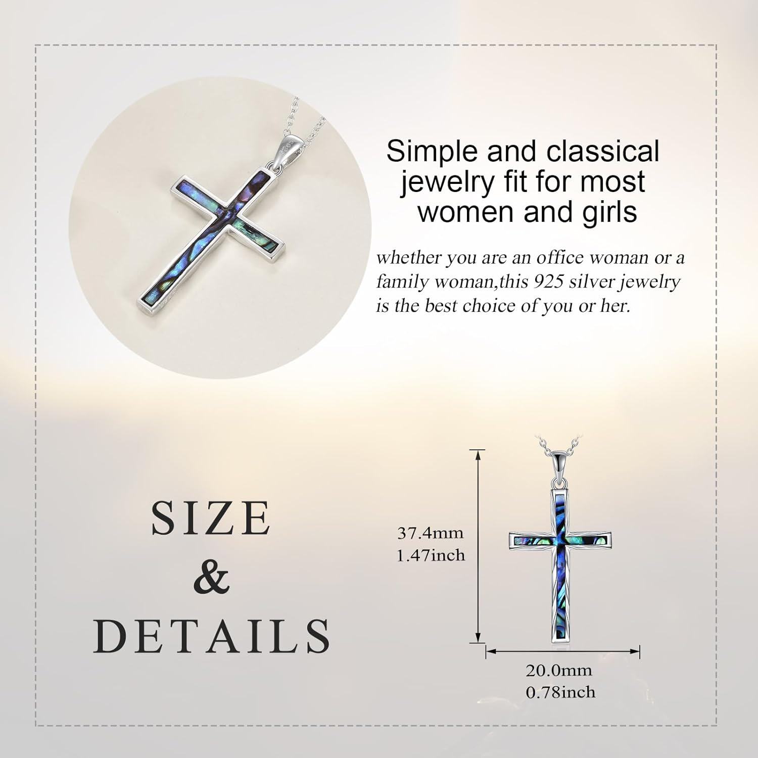 wholesale 925 Sterling Silver Blue Abalone Shell Inlay Cross Pendant Necklace-0-4