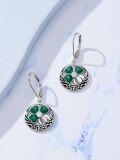 wholesale 925 Sterling Silver Green Enamel Four-Leaf Clover Drop Earrings Irish Celtic Knot  for Women Girls-0-2