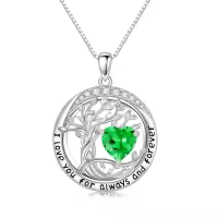 wholesale 925 Sterling Silver Austrian Crystal Tree of Life Pendant Necklaces with Birthstone for Women-05-May-Emerald