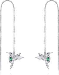 wholesale 925 Sterling Silver Origami Tassel Drop Dangle Earrings Hummingbird Threader Jewelry Gift-Hummingbird-May Emerald