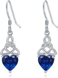 wholesale 925 Sterling Silver Heart Birthstone Celtic Knot Dangle Leverback Earrings-09-September