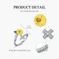 wholesale Sunflower Ring 925 Sterling Silver Cross Sunflower Open Ring Adjustable Faith Religious Christian Jewelry Christmas Birthday Gifts For Women Mom Wife Daughter Sister Friend -0-1